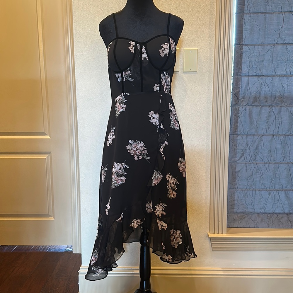 Leith floral black spaghetti strap dress, size M